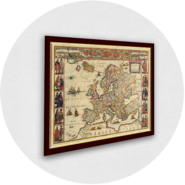 Framed old map of Europe dark frame