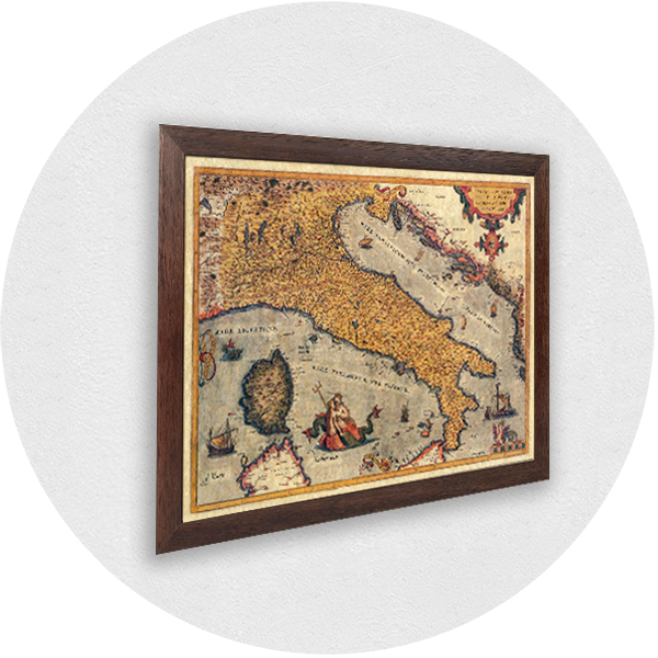 Incorniciato vecchia mappa d'Italia N27 cornice marrone