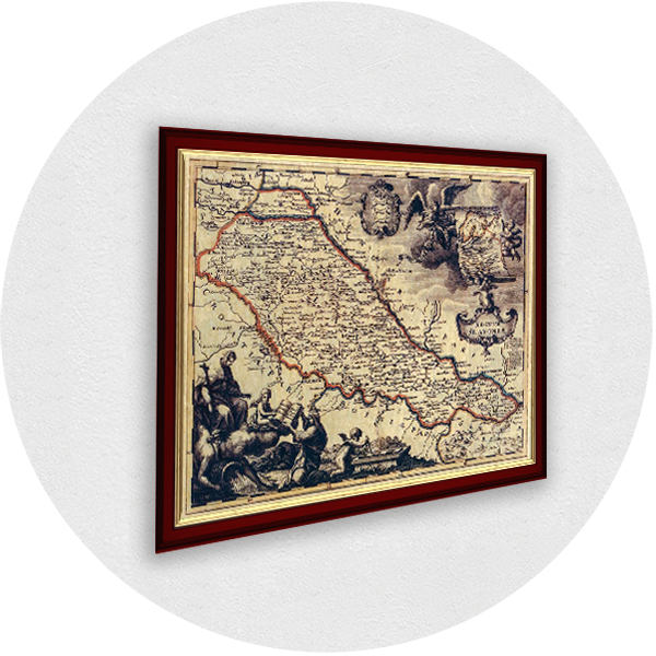 Framed old map of Slavonia burgundy frame