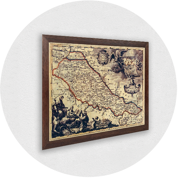 Framed old map of Slavonia brown frame