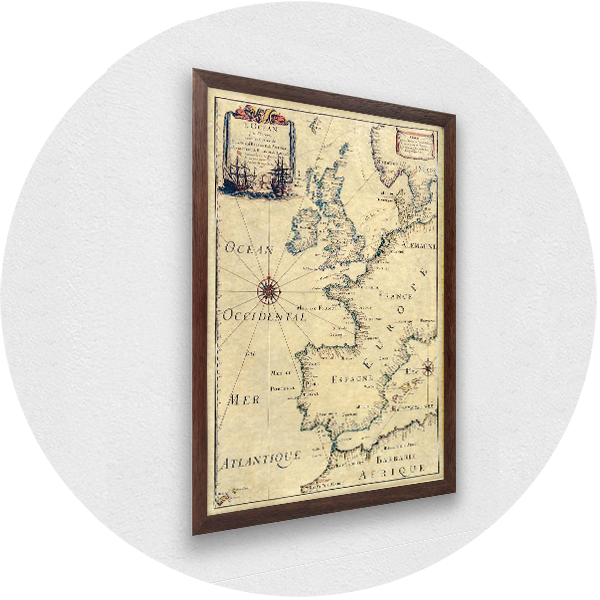 Gerahmte alte Atlantik-Europa-Karte braune Box