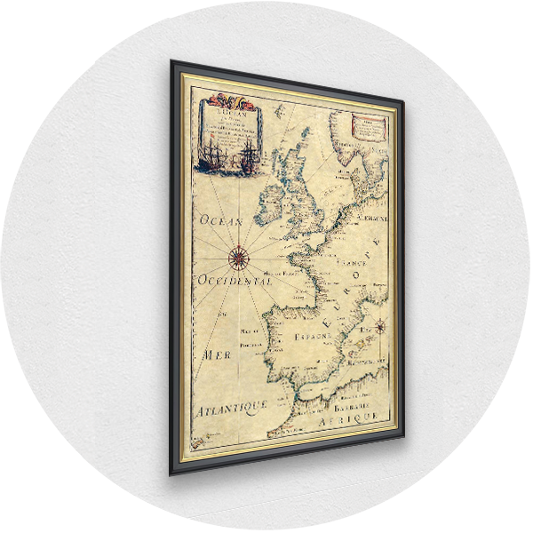 Gerahmte alte Karte von Europa-Atlantik-Darkbox