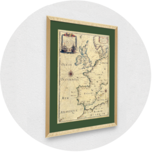 Gerahmte alte Karte von Europa-Atlantik Goldrahmen grüner Passpartout