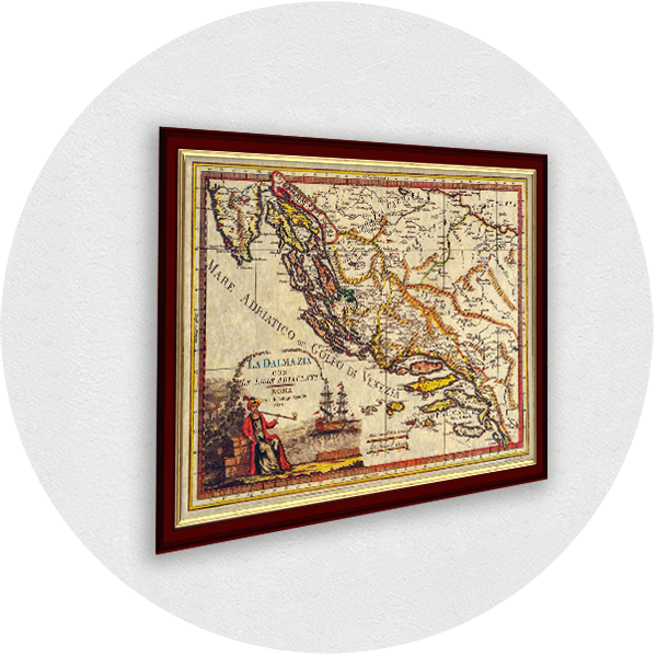 Framed old map of Dalmatia burgundy frame