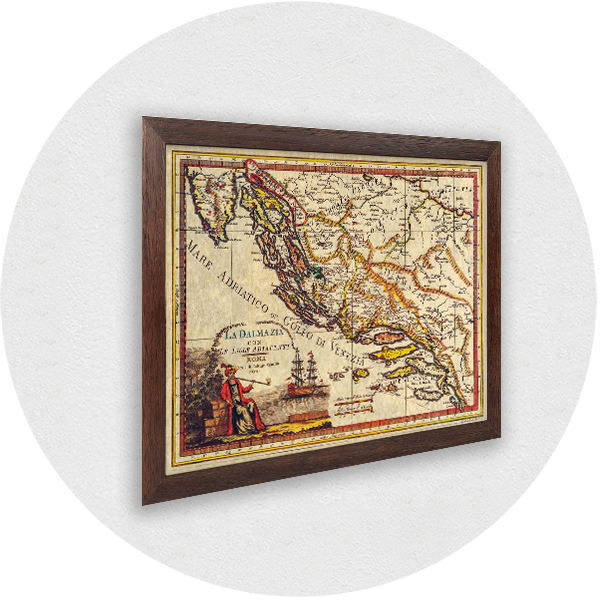 Framed old map of Dalmatia brown frame