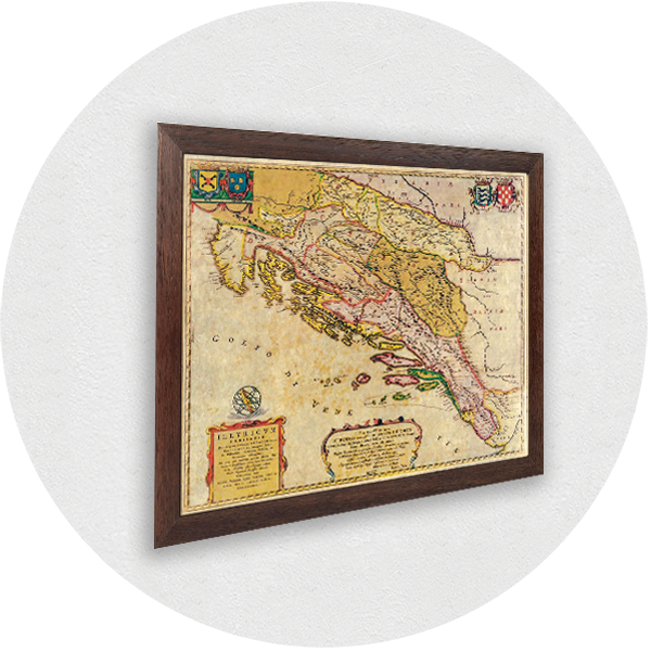 Framed old map of the Illyrian states brown frame