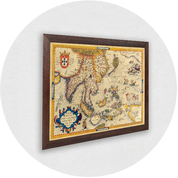 Framed old map of Indonesia brown frame