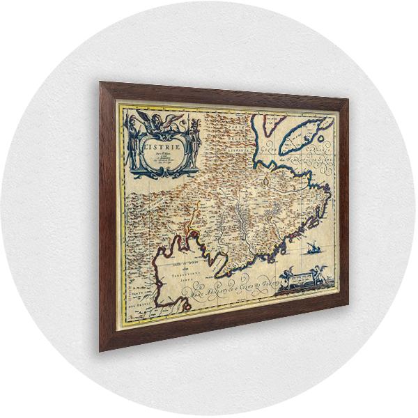 Framed old map of Istria brown frame