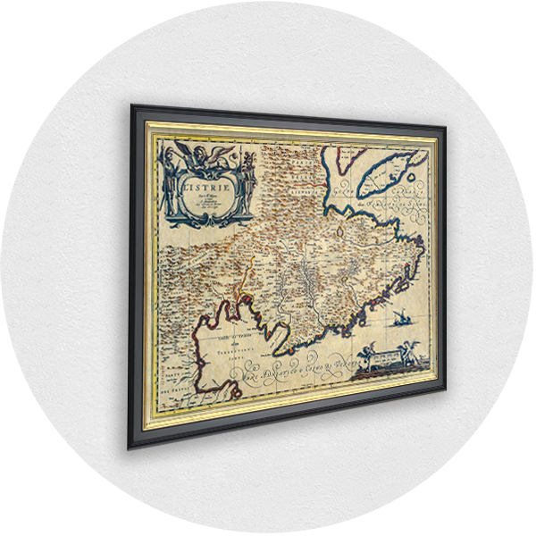 Framed old map of Istria dark frame