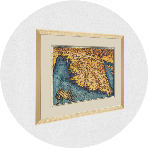 Gerahmte alte Karte von Istrien goldener Rahmen beleuchtet Passpartout