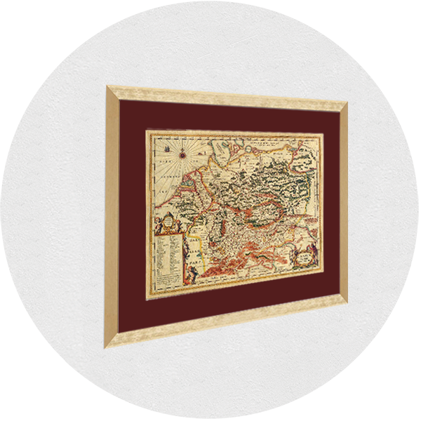 Gerahmte alte Karte von Deutschland Goldrahmen Burgunder Passpartout
