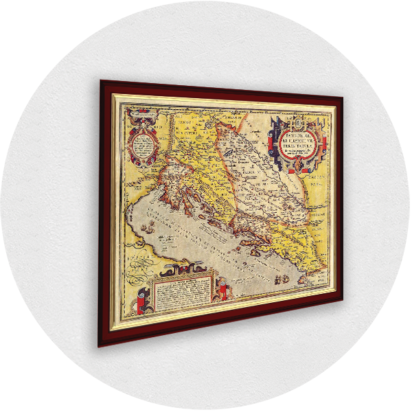 Framed old map of ancient Pannonia burgundy frame