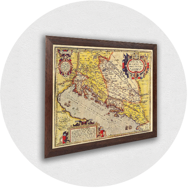 Framed old map of ancient Pannonia brown frame