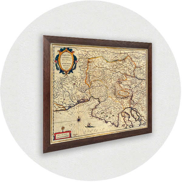 Framed old map of the northern Adriatic brown frame