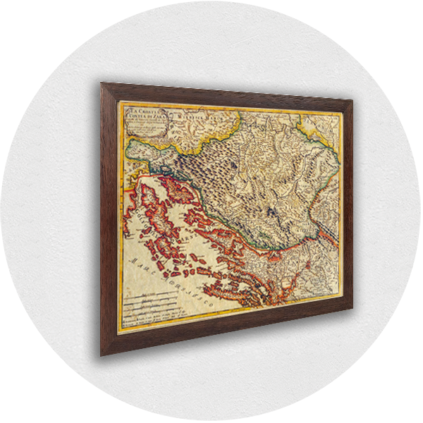 Framed old map of Zadar and surroundings brown frame